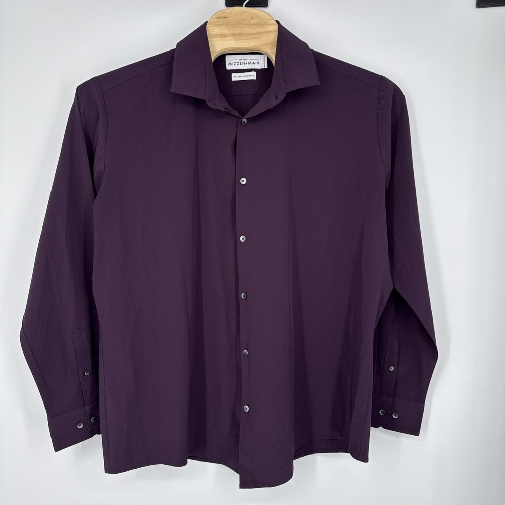 Mizzen+Main Leeward Standard Fit Performance Long Sleeve Button Shirt Purple XXL
